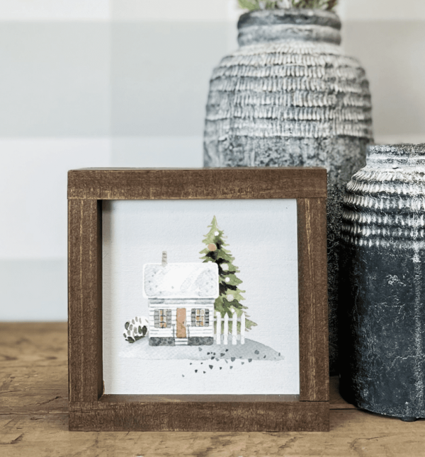 Winter Home Scene Art, 7 x 7